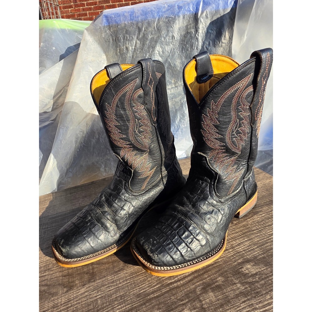 Cavender's Kids Black Caiman Print Leather Western Cowboy Boots CV20140Y Size 3Y